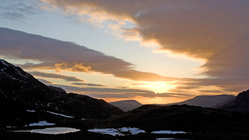Sunset over High House tarn with Seatallan beyond Sunset over High House tarn with Seatallan beyond