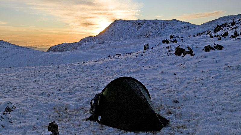 Tent pitch on Allen Crags with Ill Crag beyond Tent pitch on Allen Crags with Ill Crag beyond