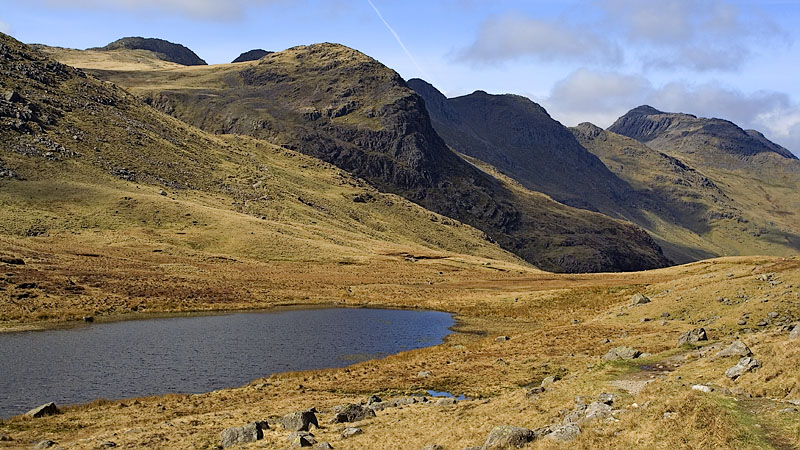 View over Red Tarn to the Crinkles and Bow Fell View over Red Tarn to the Crinkles and Bow Fell