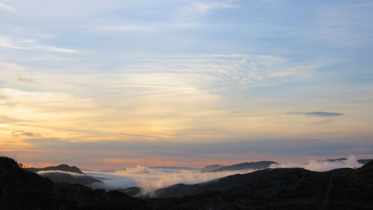 Dawn sky & mist from above Llyn Edno Dawn sky & mist from above Llyn Edno