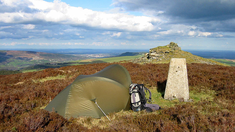 Pitch on Y Foel & the Peckforton Hills beyond Pitch on Y Foel & the Peckforton Hills beyond