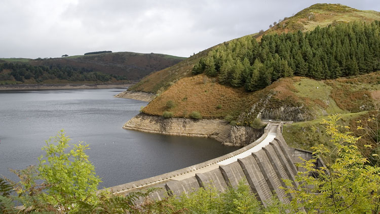 Llyn Clywedog and dam from the overlook