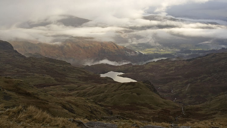 Easedale Tarn & hanging clouds on the eastern fells