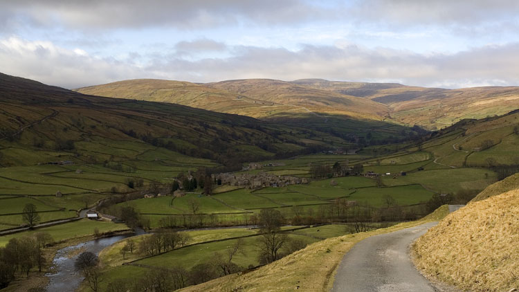 Muker & Great Shunner Fell from Ivelet access road Muker & Great Shunner Fell from Ivelet access road