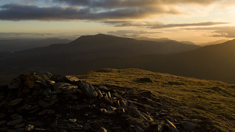 Evening sky and Moel Siabod from the pitch