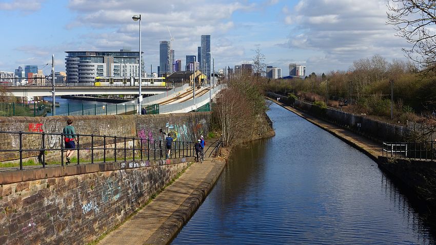 Ship canal and Bridgewater canal from Throstles Nest footbridge