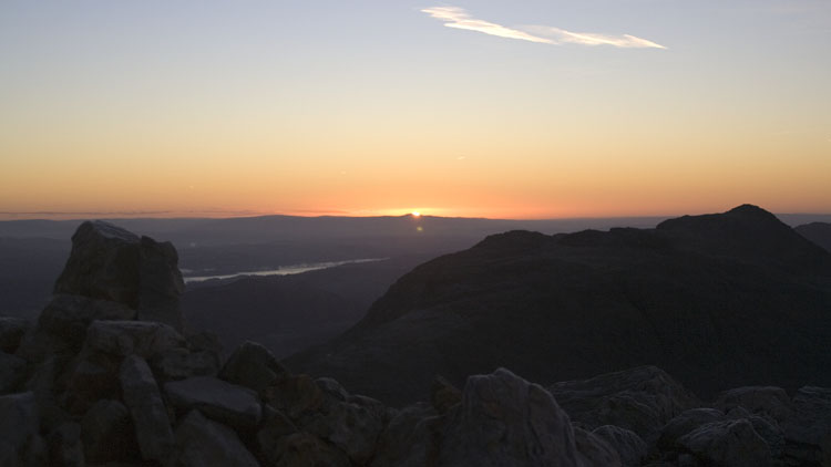 Sunrise over Ingleborough from pitch on Great End Sunrise over Ingleborough from pitch on Great End