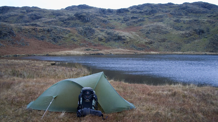 Tent pitch by Stony Tarn Tent pitch by Stony Tarn