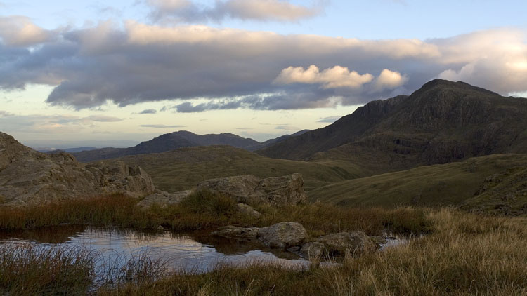 Evening sky & Bow Fell from pitch