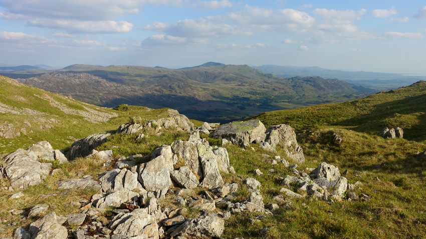 Cnicht & the Moelwyns from the pitch Cnicht & the Moelwyns from the pitch
