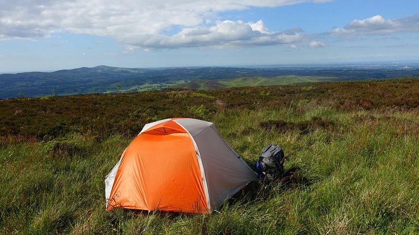 Pitch near the trig point on Sir Watkin's Tower
