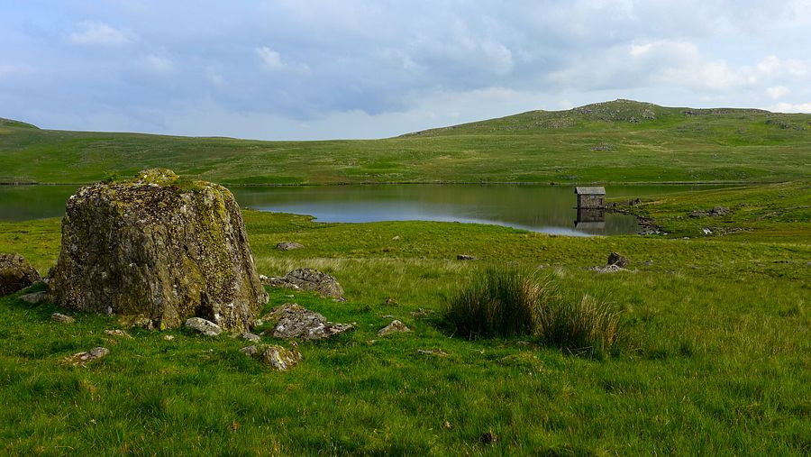 Devoke Water and boathouse with Rough Crag beyond Devoke Water and boathouse with Rough Crag beyond