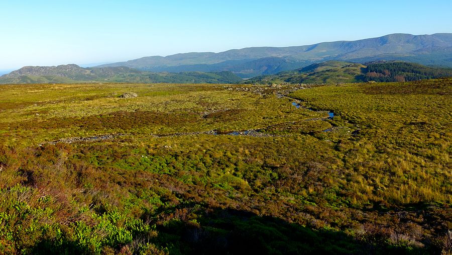 View over the Llyn Gafr outflow and lower slopes